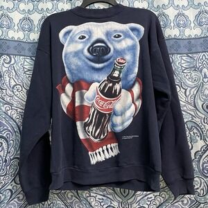 Vintage Coca-Cola Pullover Sweatshirt Mens M Blue Polar Bear USA 1995 Crewneck